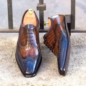 Men's Full Brogue Shoes Patina Leather Wide Plus Size Brown Dark Brown 3329