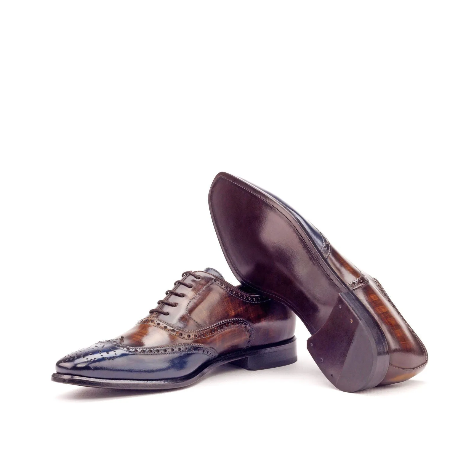 Men's Full Brogue Shoes Patina Leather Wide Plus Size Brown Dark Brown 3329