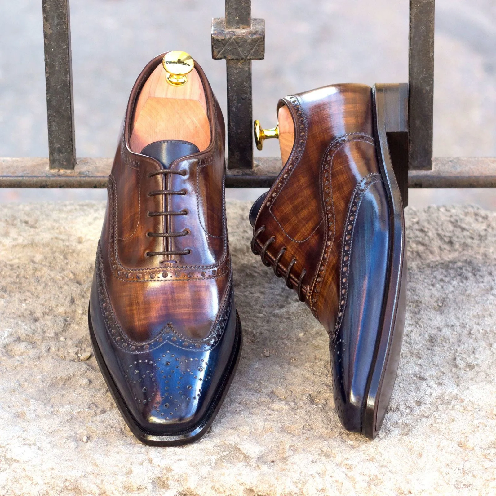 Men's Full Brogue Shoes Patina Leather Wide Plus Size Brown Dark Brown 3329