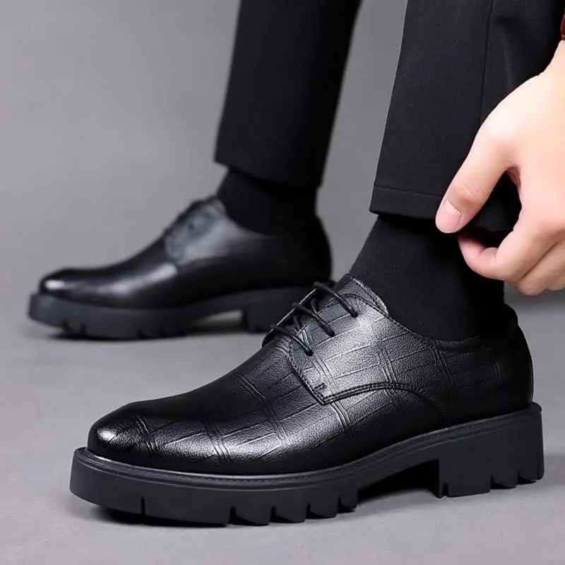 Men's Genuine Leather Platform Slip-On Oxfords Office Business Outdoor Cushioning Shoes for Business Work & Daily