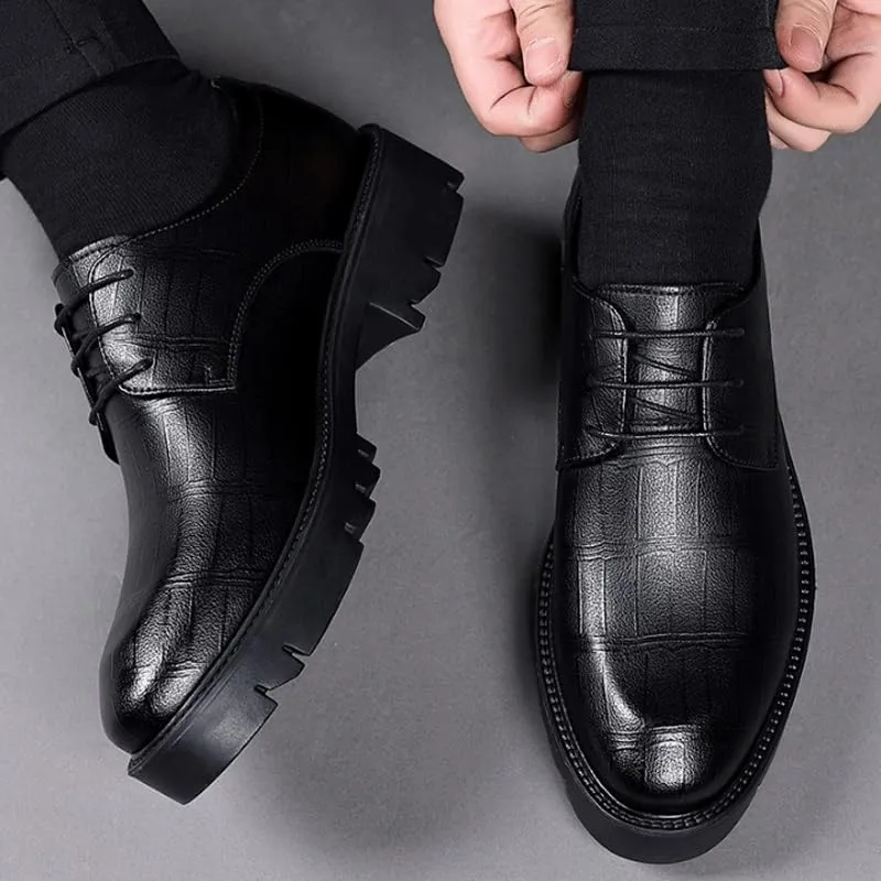 Men's Genuine Leather Platform Slip-On Oxfords Office Business Outdoor Cushioning Shoes for Business Work & Daily
