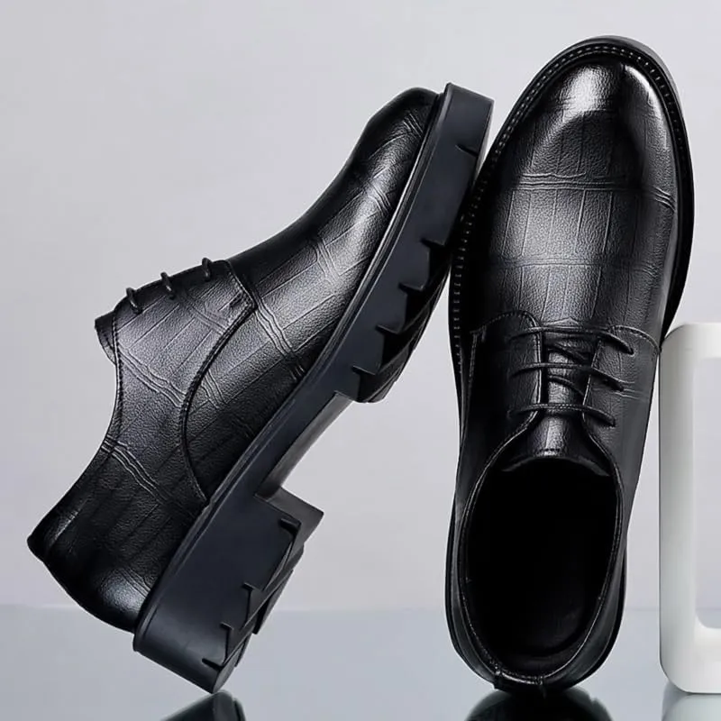 Men's Genuine Leather Platform Slip-On Oxfords Office Business Outdoor Cushioning Shoes for Business Work & Daily