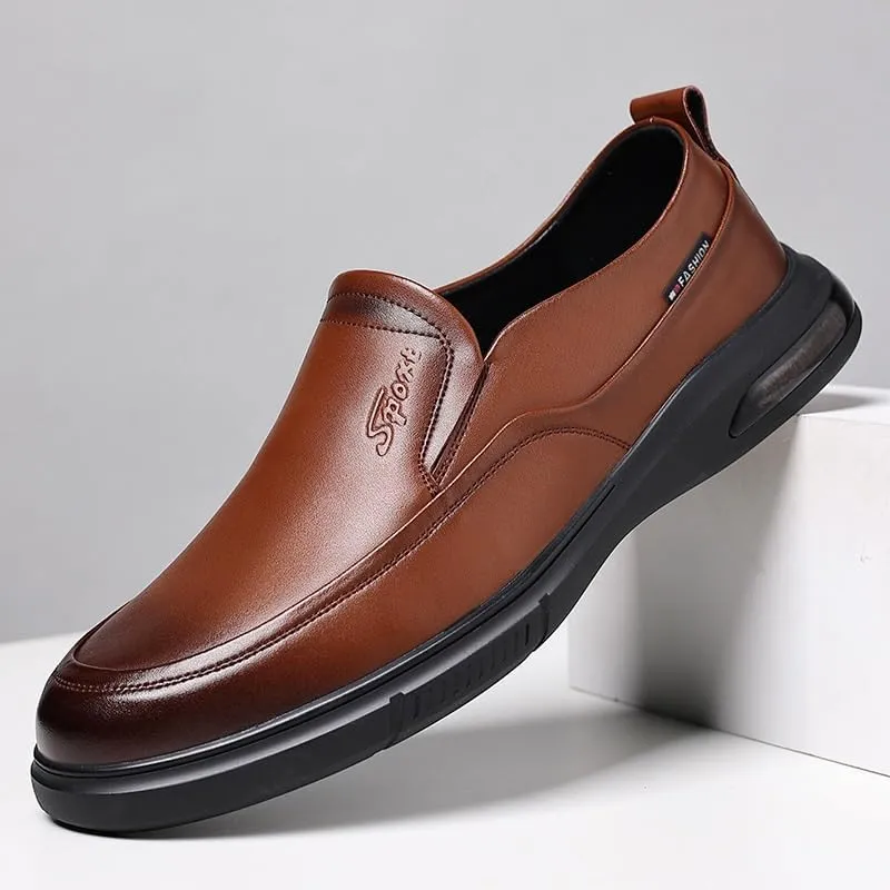 Men's Hands Free Slip On Walking Leather Shoes Loafers Slip-ins Working Dress Casual Outdoor Lightweight Cushioning