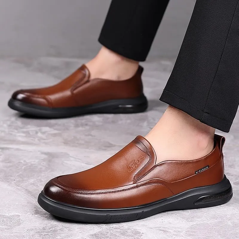 Men's Hands Free Slip On Walking Leather Shoes Loafers Slip-ins Working Dress Casual Outdoor Lightweight Cushioning