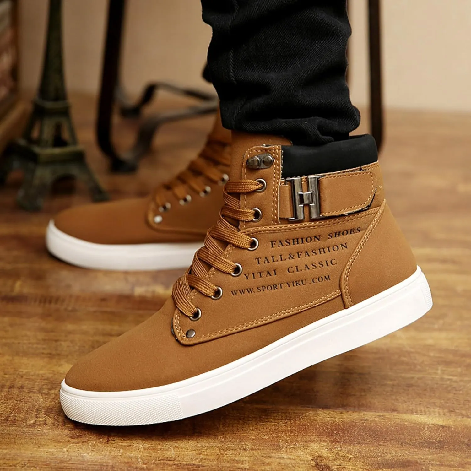 Men's High Top Sneakers Retro Casual Lace Up Sport Shoes Flat Bottom Walking Boots Men Size 11 Cowboy Boots