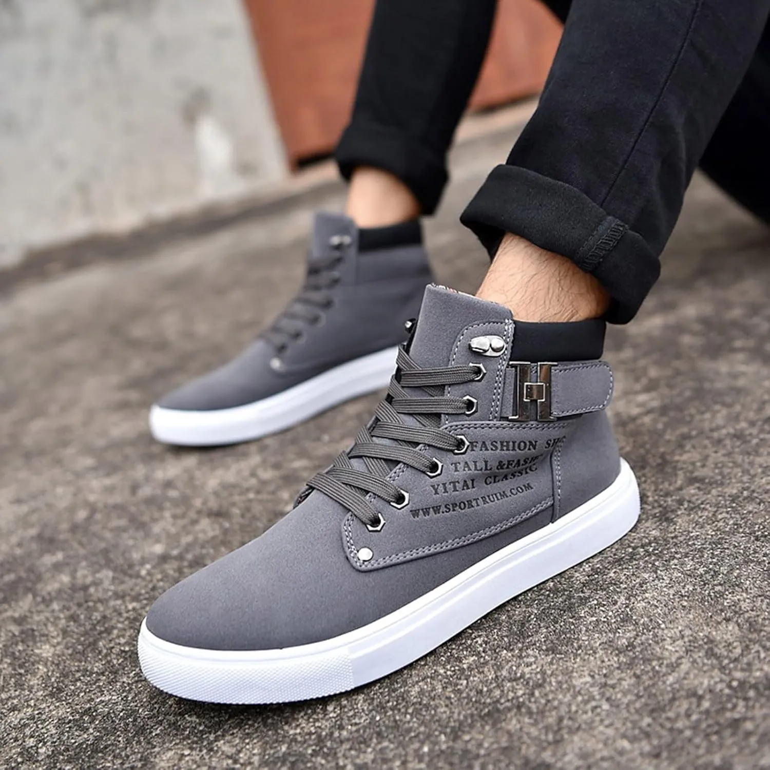 Men's High Top Sneakers Retro Casual Lace Up Sport Shoes Flat Bottom Walking Boots Men Size 11 Cowboy Boots