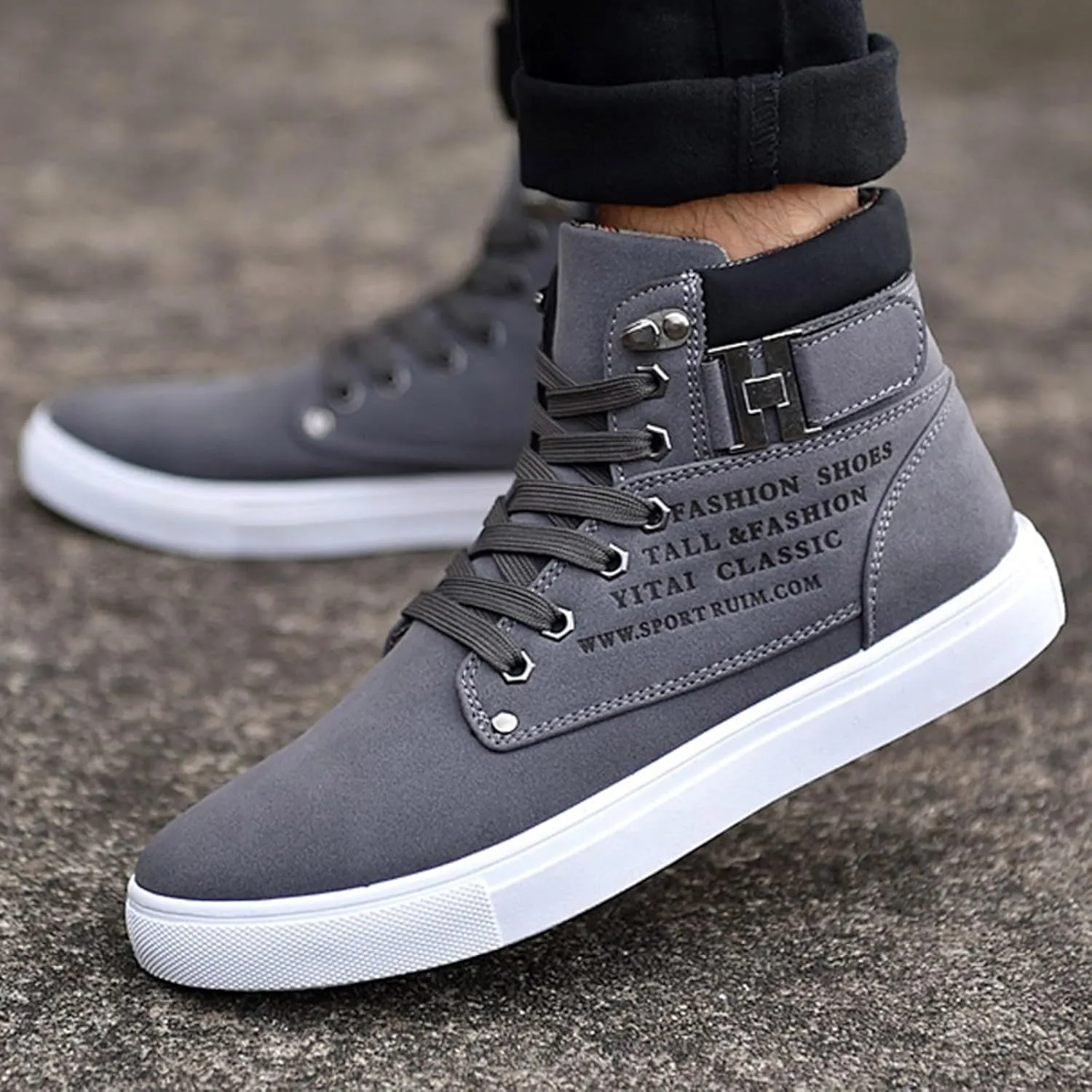 Men's High Top Sneakers Retro Casual Lace Up Sport Shoes Flat Bottom Walking Boots Men Size 11 Cowboy Boots