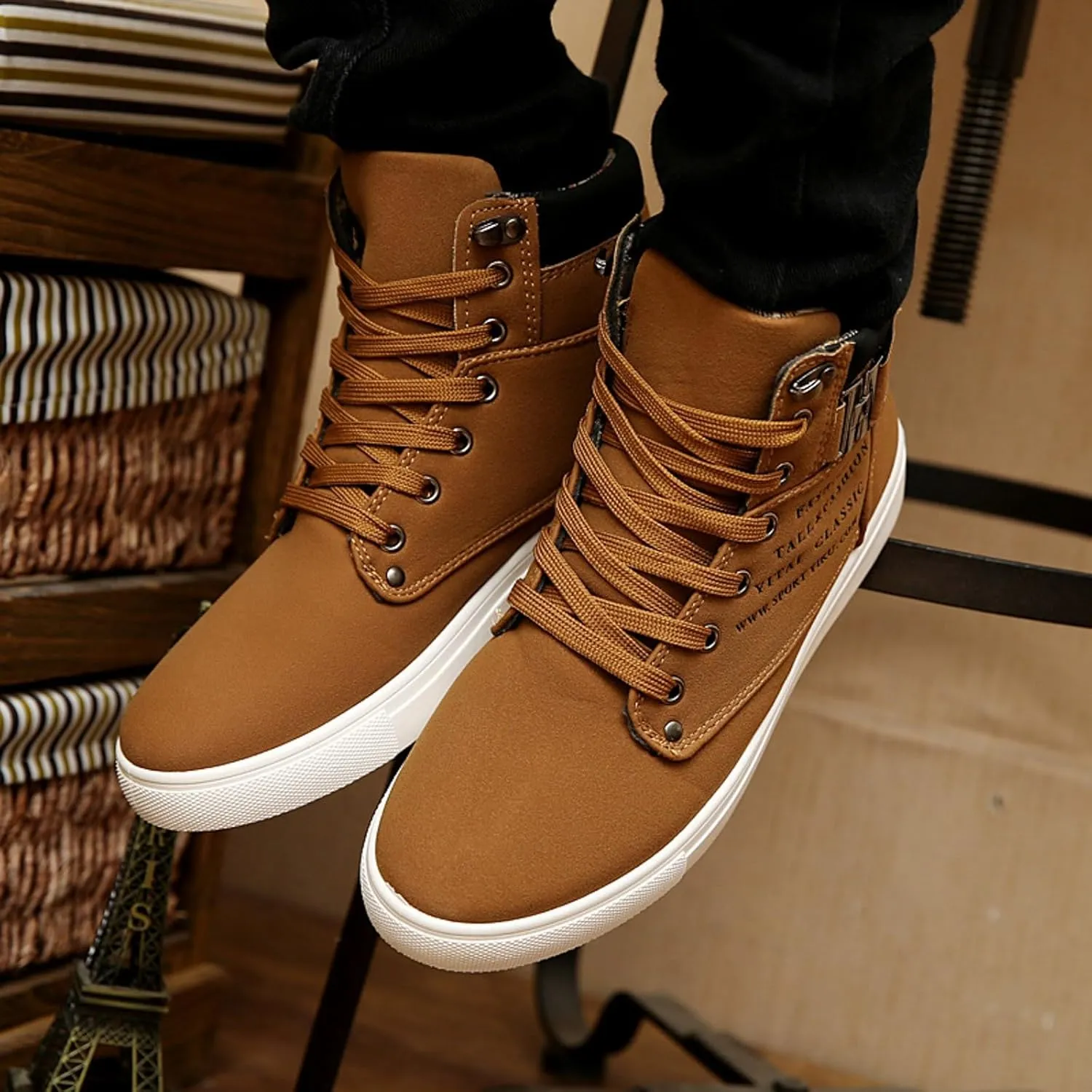 Men's High Top Sneakers Retro Casual Lace Up Sport Shoes Flat Bottom Walking Boots Men Size 11 Cowboy Boots