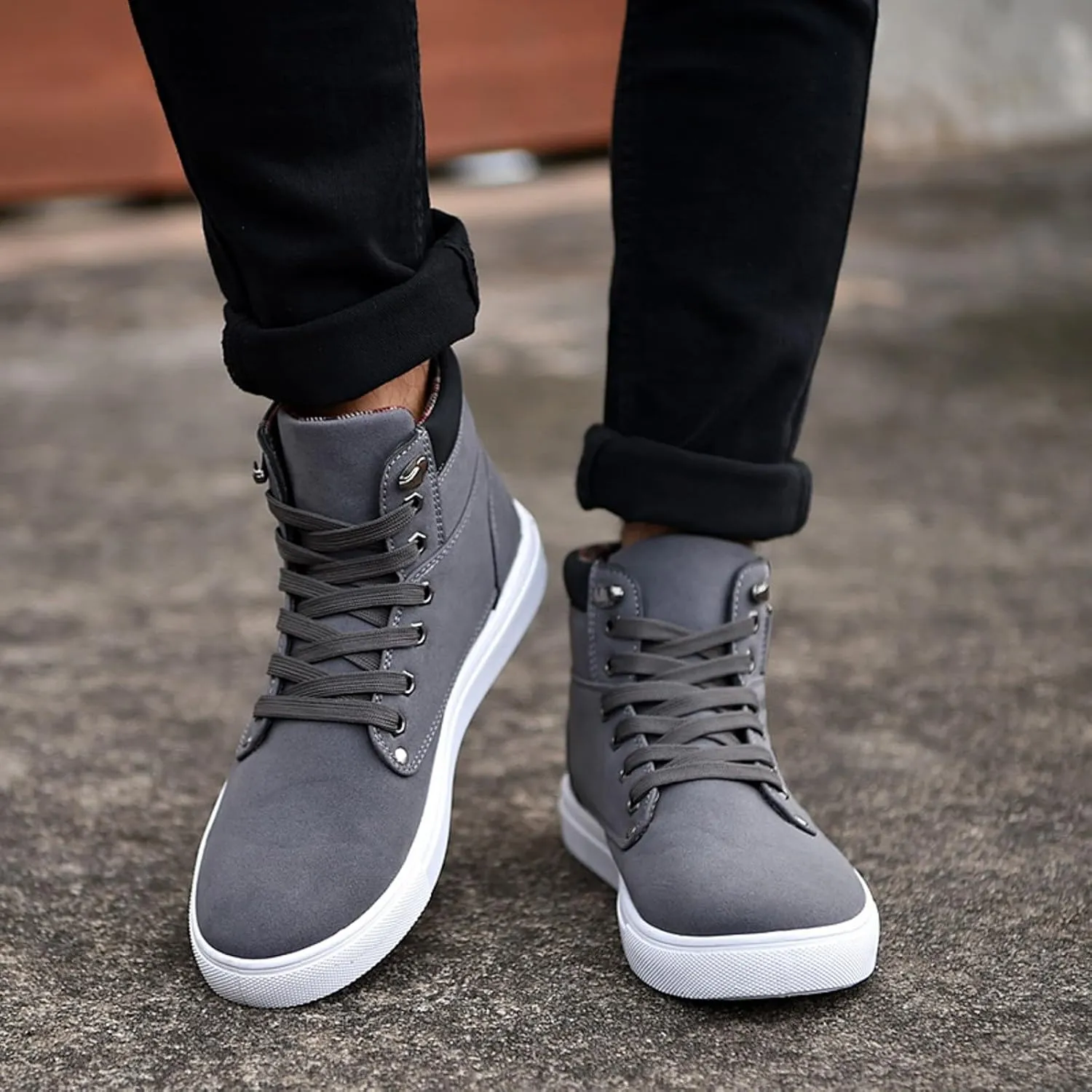 Men's High Top Sneakers Retro Casual Lace Up Sport Shoes Flat Bottom Walking Boots Men Size 11 Cowboy Boots
