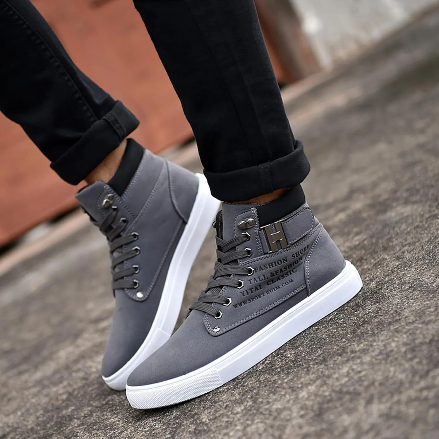 Men's High Top Sneakers Retro Casual Lace Up Sport Shoes Flat Bottom Walking Boots Men Size 11 Cowboy Boots