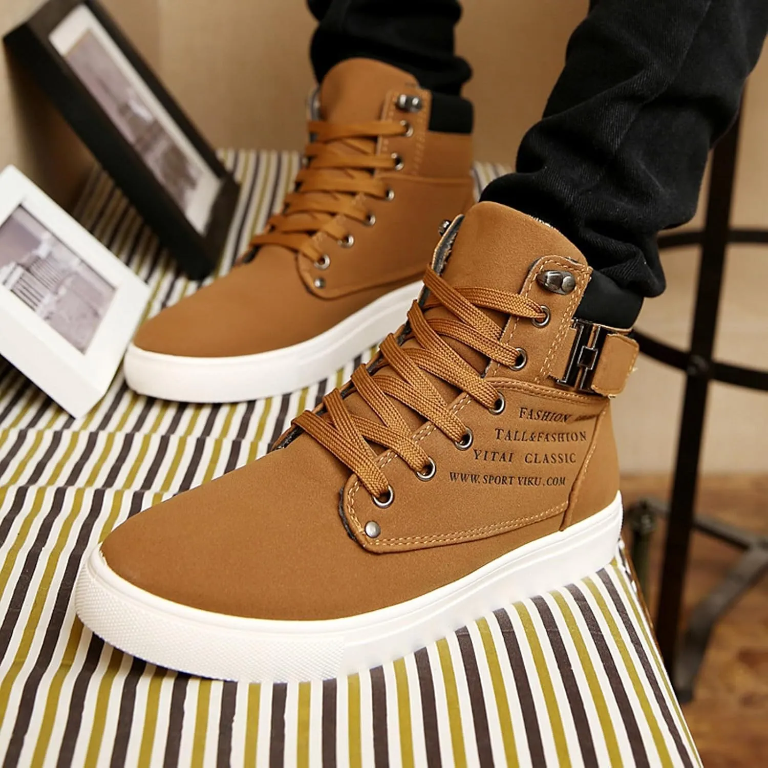 Men's High Top Sneakers Retro Casual Lace Up Sport Shoes Flat Bottom Walking Boots Men Size 11 Cowboy Boots