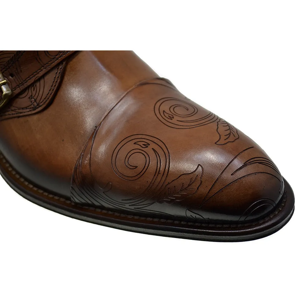 Men's Italian Shoes Jo Ghost 2994 Brown Leather Embroidery Formal Ankle Boots