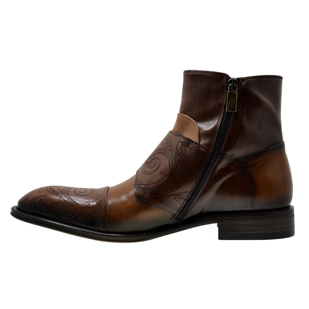 Men's Italian Shoes Jo Ghost 2994 Brown Leather Embroidery Formal Ankle Boots