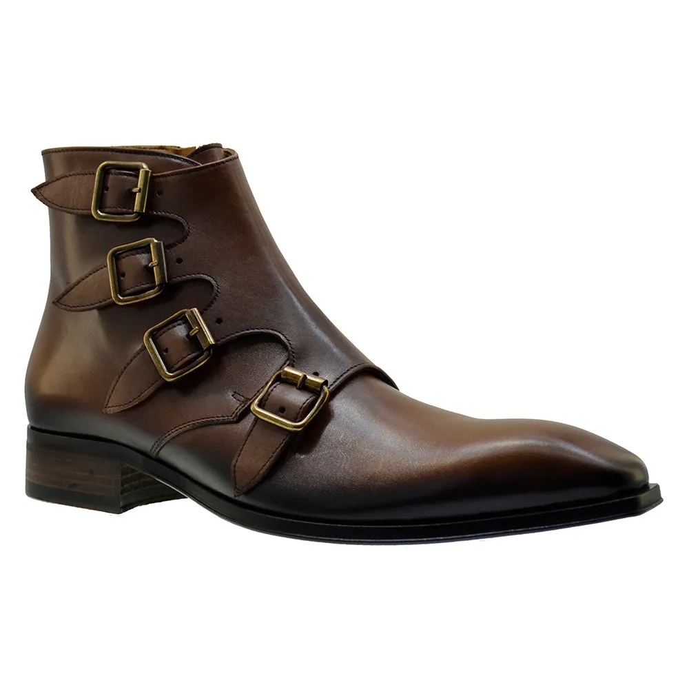 Men's Italian Shoes Jo Ghost 3240 Brown Leather Buckle Boots
