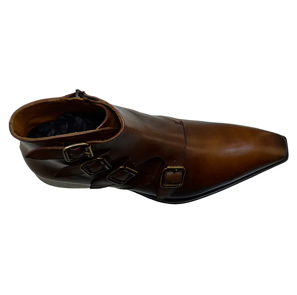 Men's Italian Shoes Jo Ghost 3240 Brown Leather Buckle Boots