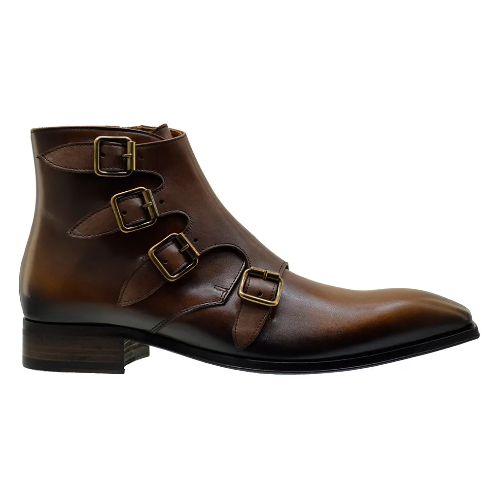 Men's Italian Shoes Jo Ghost 3240 Brown Leather Buckle Boots