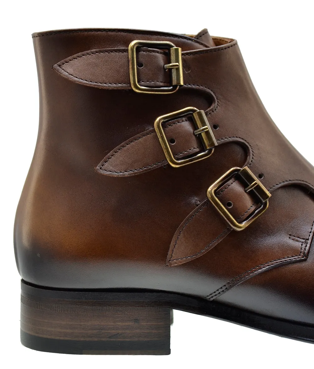 Men's Italian Shoes Jo Ghost 3240 Brown Leather Buckle Boots