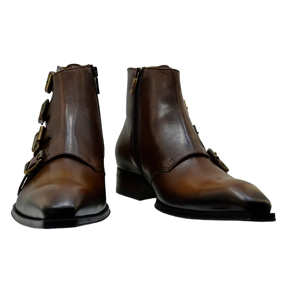 Men's Italian Shoes Jo Ghost 3240 Brown Leather Buckle Boots