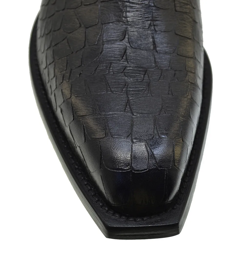 Men's Italian Shoes Jo Ghost 4756 Black Leather Print Crocodile Chelsea Boots