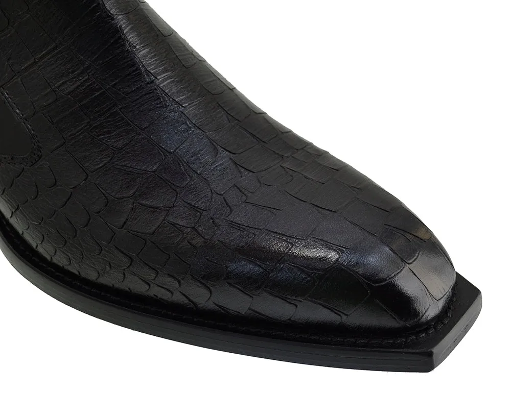 Men's Italian Shoes Jo Ghost 4756 Black Leather Print Crocodile Chelsea Boots