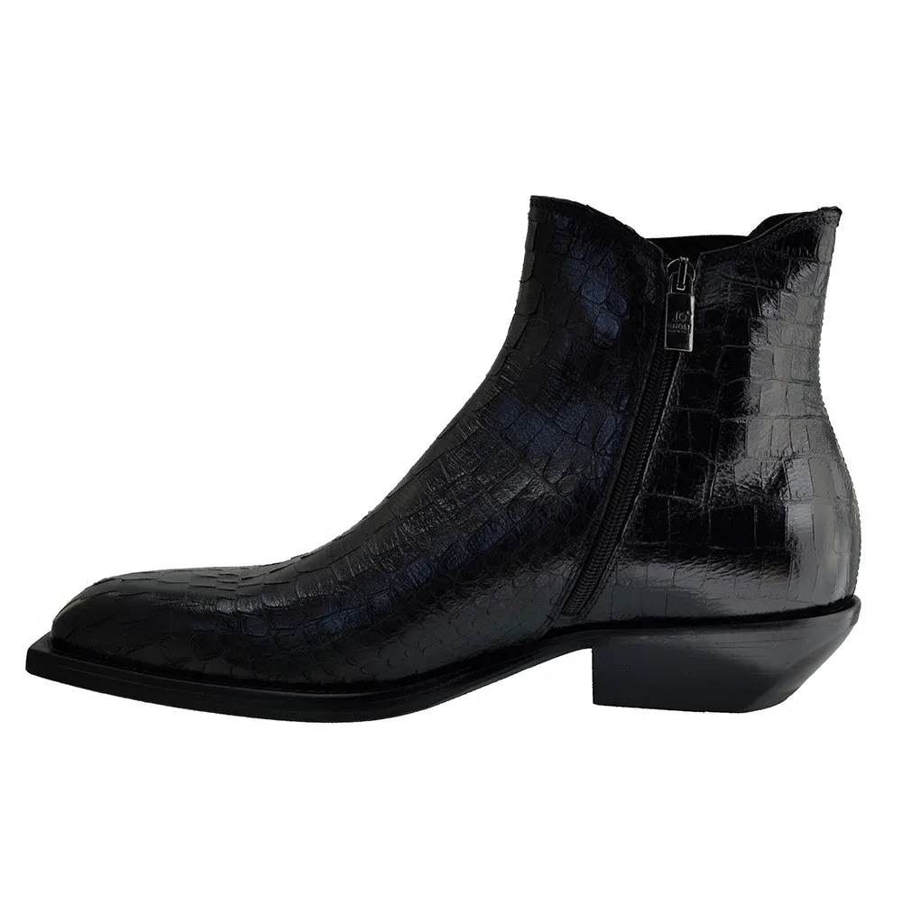 Men's Italian Shoes Jo Ghost 4756 Black Leather Print Crocodile Chelsea Boots
