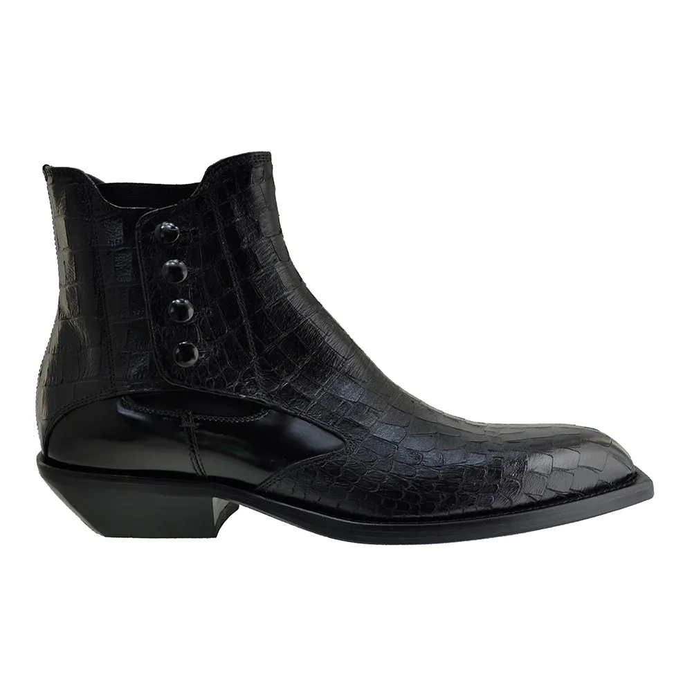 Men's Italian Shoes Jo Ghost 4756 Black Leather Print Crocodile Chelsea Boots