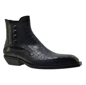 Men's Italian Shoes Jo Ghost 4756 Black Leather Print Crocodile Chelsea Boots