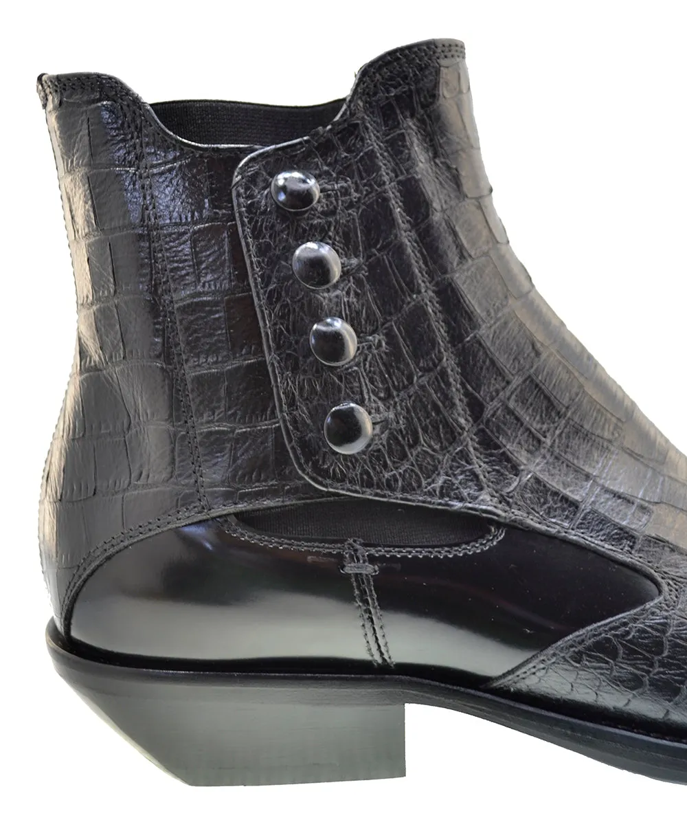 Men's Italian Shoes Jo Ghost 4756 Black Leather Print Crocodile Chelsea Boots