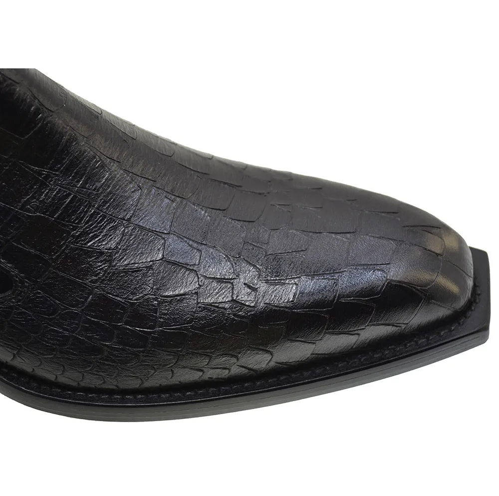Men's Italian Shoes Jo Ghost 4756 Black Leather Print Crocodile Chelsea Boots