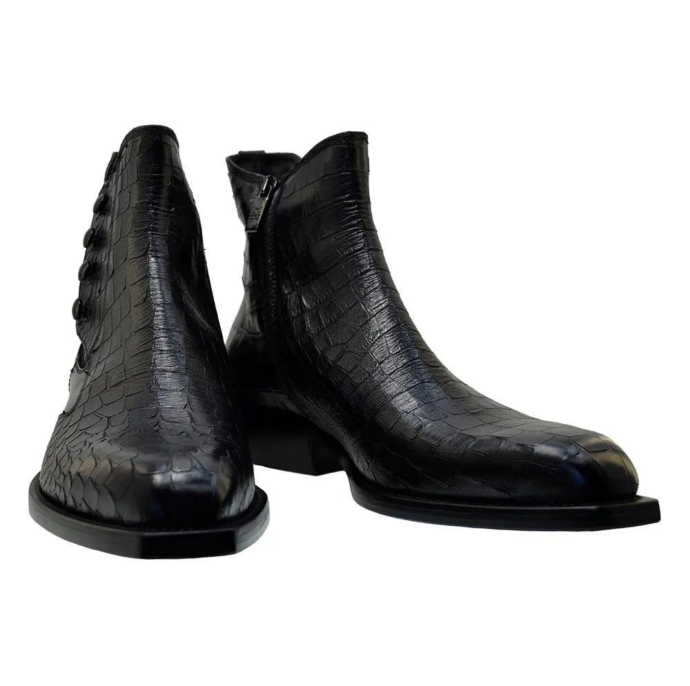 Men's Italian Shoes Jo Ghost 4756 Black Leather Print Crocodile Chelsea Boots