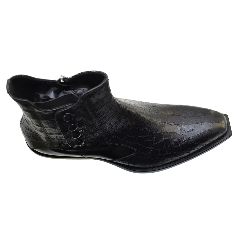 Men's Italian Shoes Jo Ghost 4756 Black Leather Print Crocodile Chelsea Boots