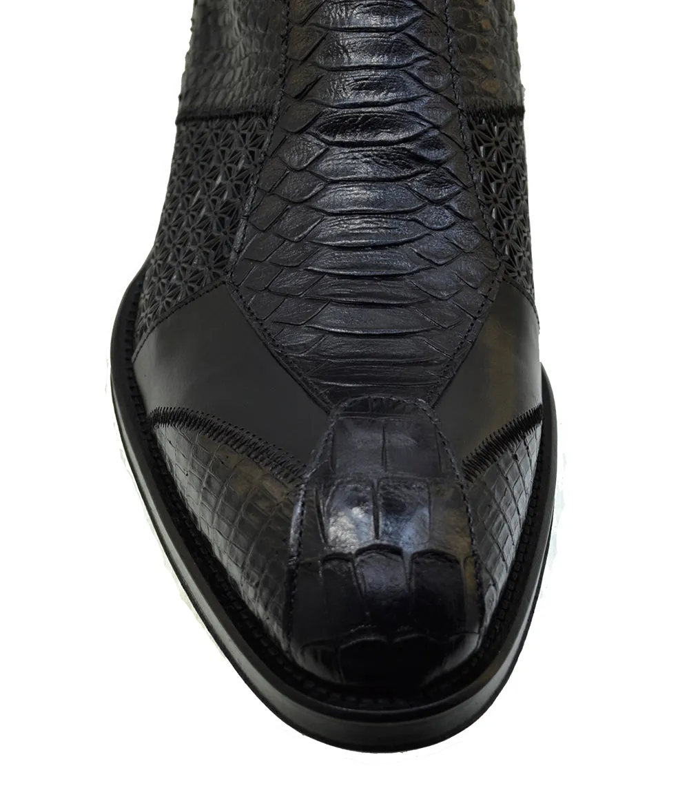 Men's Italian Shoes Jo Ghost 4996 Black Leather Formal Ankle Boots