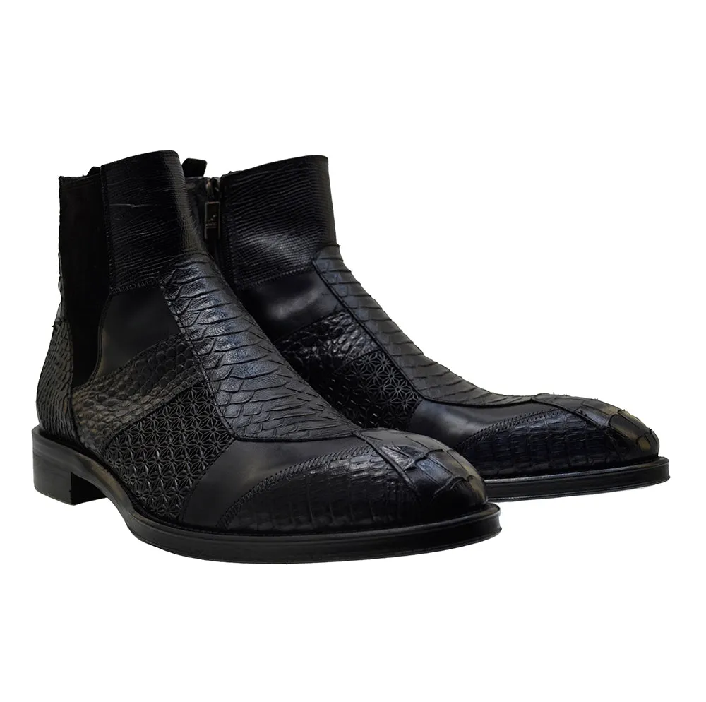 Men's Italian Shoes Jo Ghost 4996 Black Leather Formal Ankle Boots