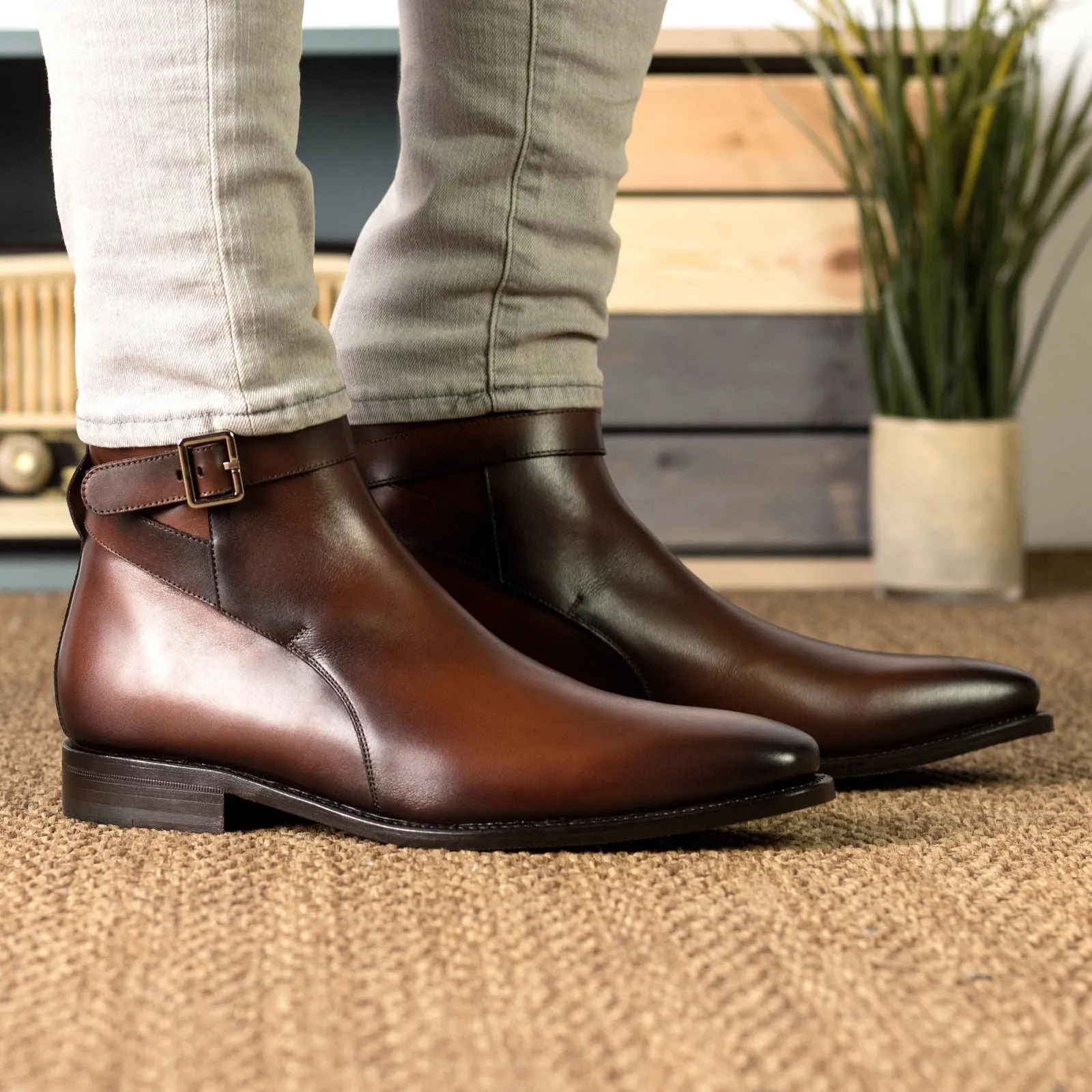 Men's Jodhpur Leather Boots Goodyear Welt Wide Plus Size Brown 5585