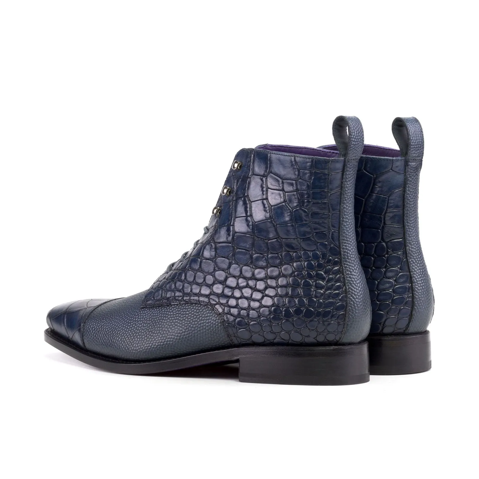 Men's Jumper Leather Boots Goodyear Welt Wide Plus Size Blue Navy 5850