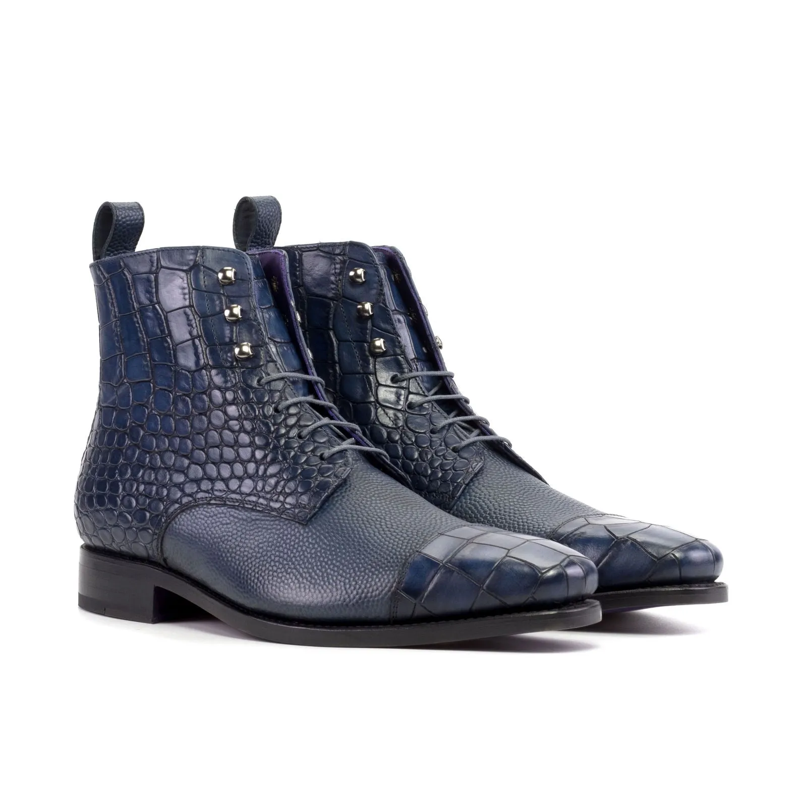 Men's Jumper Leather Boots Goodyear Welt Wide Plus Size Blue Navy 5850