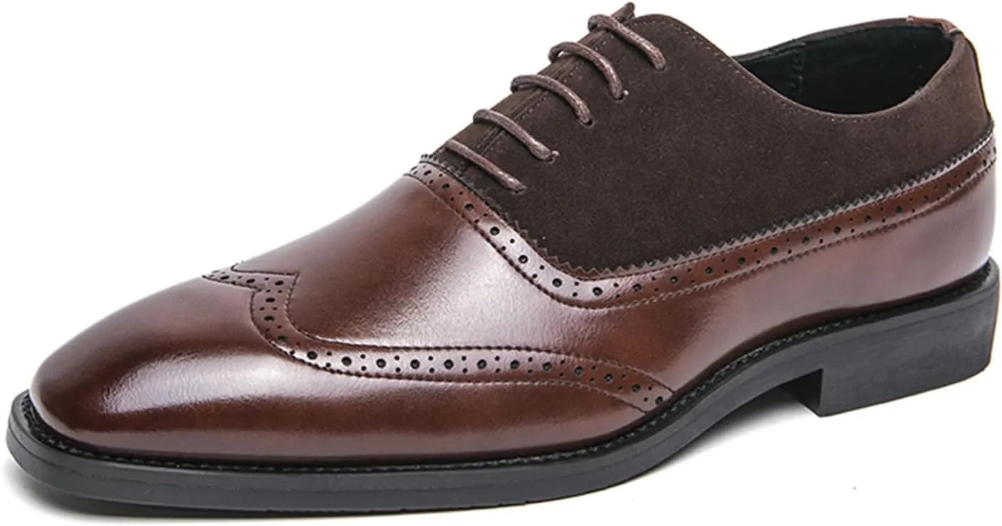 Men's Lace-up Brogues Dress Oxford Shoes Classic Wingtip Cap Toe Derby Shoes Fashion Business Formal Leather Shoes