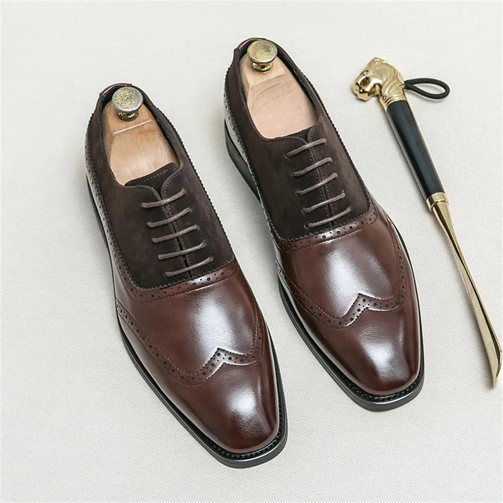 Men's Lace-up Brogues Dress Oxford Shoes Classic Wingtip Cap Toe Derby Shoes Fashion Business Formal Leather Shoes