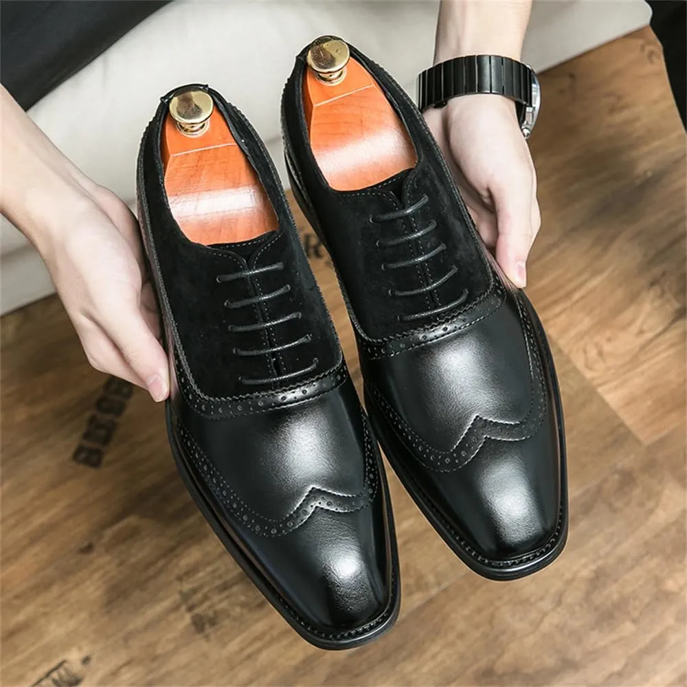 Men's Lace-up Brogues Dress Oxford Shoes Classic Wingtip Cap Toe Derby Shoes Fashion Business Formal Leather Shoes