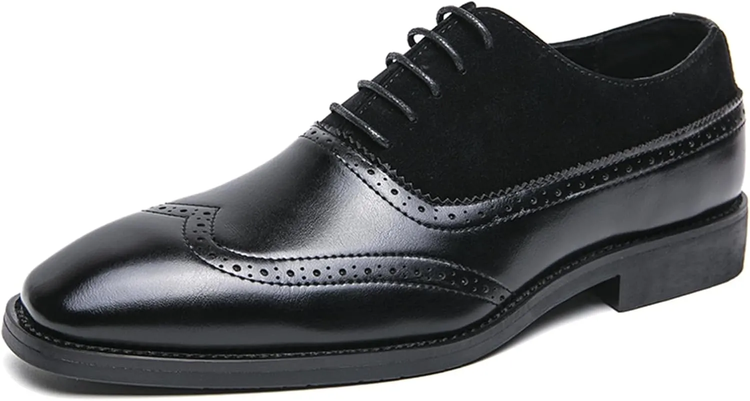 Men's Lace-up Brogues Dress Oxford Shoes Classic Wingtip Cap Toe Derby Shoes Fashion Business Formal Leather Shoes