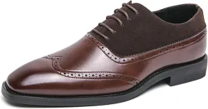 Men's Lace-up Brogues Dress Oxford Shoes Classic Wingtip Cap Toe Derby Shoes Fashion Business Formal Leather Shoes