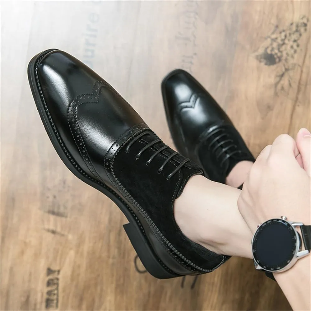 Men's Lace-up Brogues Dress Oxford Shoes Classic Wingtip Cap Toe Derby Shoes Fashion Business Formal Leather Shoes