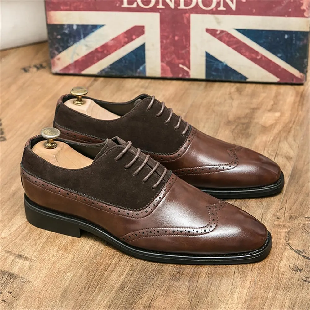 Men's Lace-up Brogues Dress Oxford Shoes Classic Wingtip Cap Toe Derby Shoes Fashion Business Formal Leather Shoes