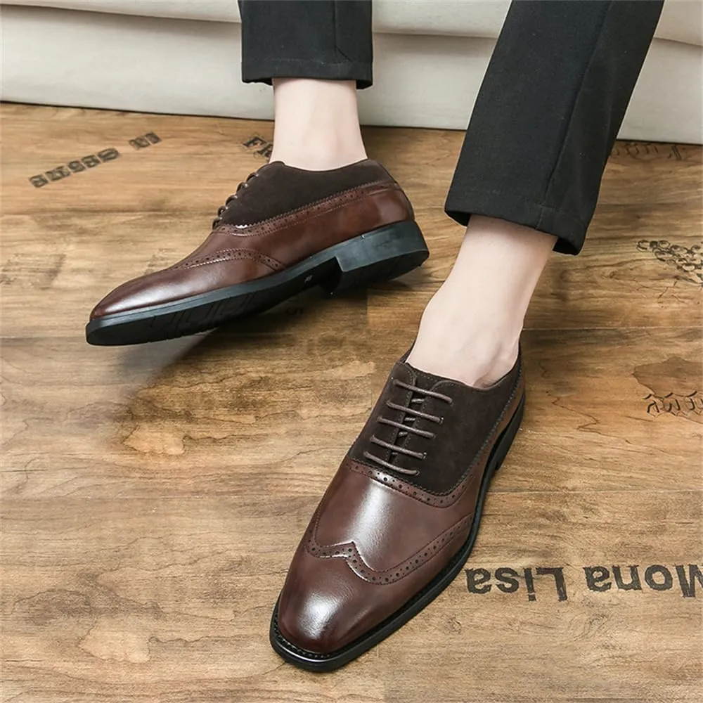 Men's Lace-up Brogues Dress Oxford Shoes Classic Wingtip Cap Toe Derby Shoes Fashion Business Formal Leather Shoes