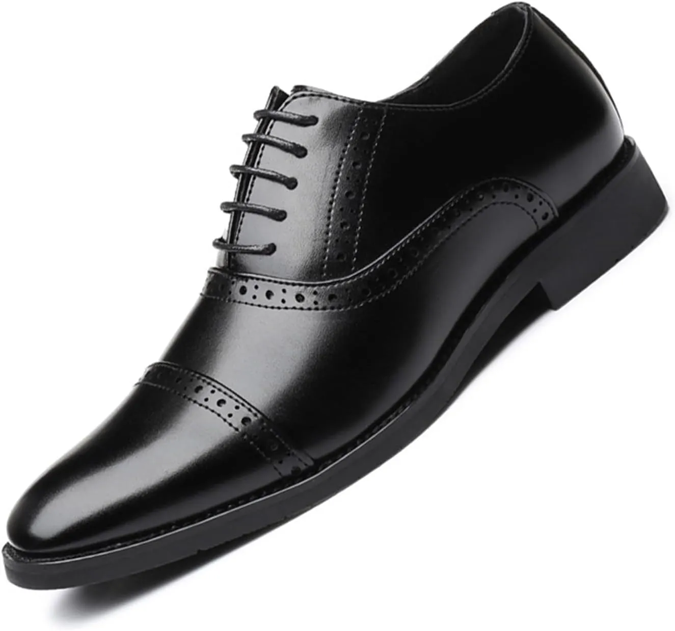 Mens Lace-Up Shoes, Pointed Toe Large Size Brogues Leather Shoes Business Casual Oxfords Formal Shoes Low Top Office Work Dress Shoes Wedding Loafers, 44 EU,Black