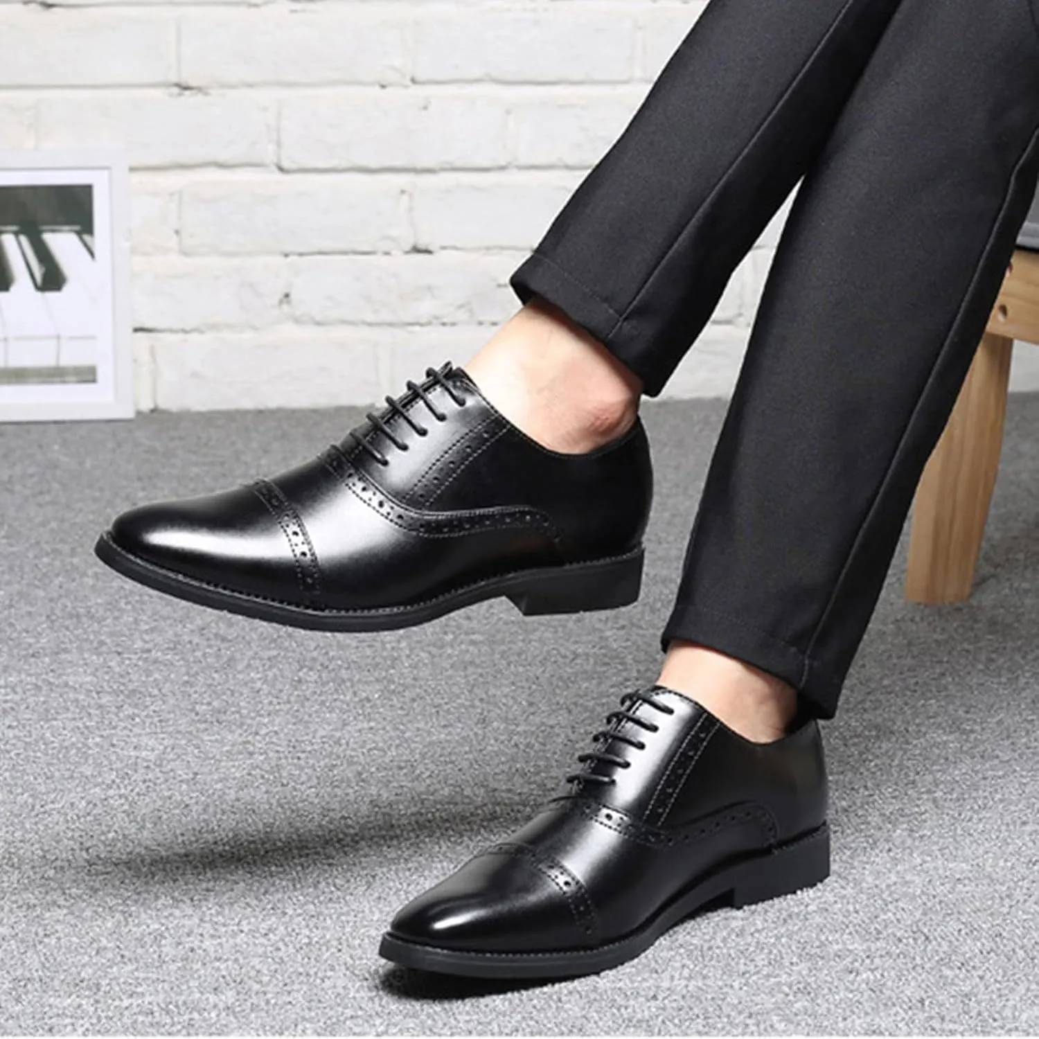 Mens Lace-Up Shoes, Pointed Toe Large Size Brogues Leather Shoes Business Casual Oxfords Formal Shoes Low Top Office Work Dress Shoes Wedding Loafers, 44 EU,Black