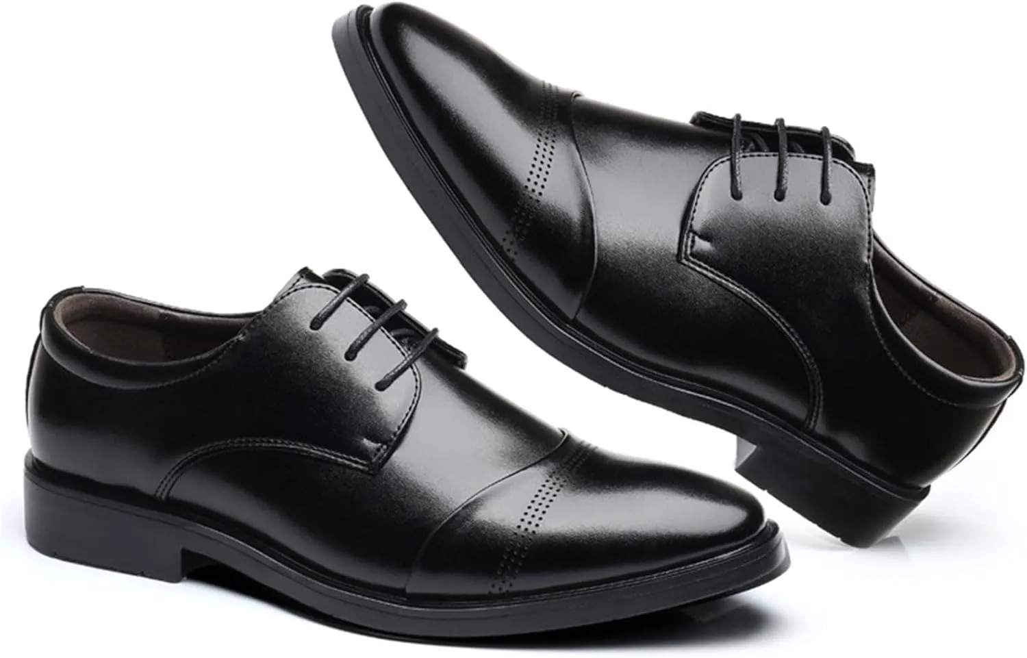 Mens Lace-Up Shoes, Pointed Toe Large Size Leather Shoes Brogues Business Casual Derbys Formal Shoes Low Top Office Work Dress Shoes Wedding Loafers, 40 EU,Black