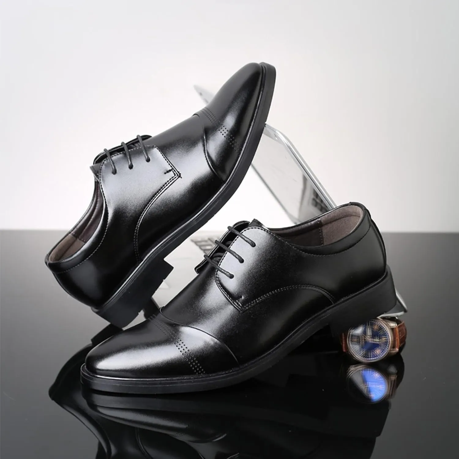 Mens Lace-Up Shoes, Pointed Toe Large Size Leather Shoes Brogues Business Casual Derbys Formal Shoes Low Top Office Work Dress Shoes Wedding Loafers, 40 EU,Black