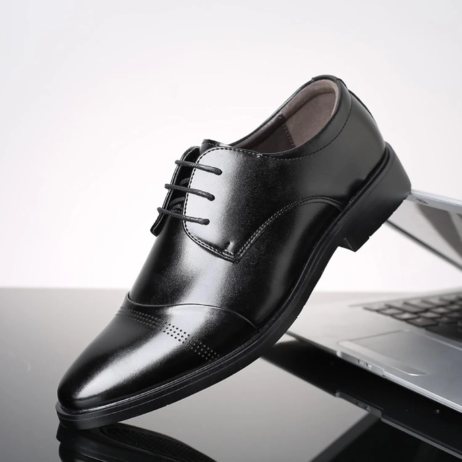 Mens Lace-Up Shoes, Pointed Toe Large Size Leather Shoes Brogues Business Casual Derbys Formal Shoes Low Top Office Work Dress Shoes Wedding Loafers, 40 EU,Black