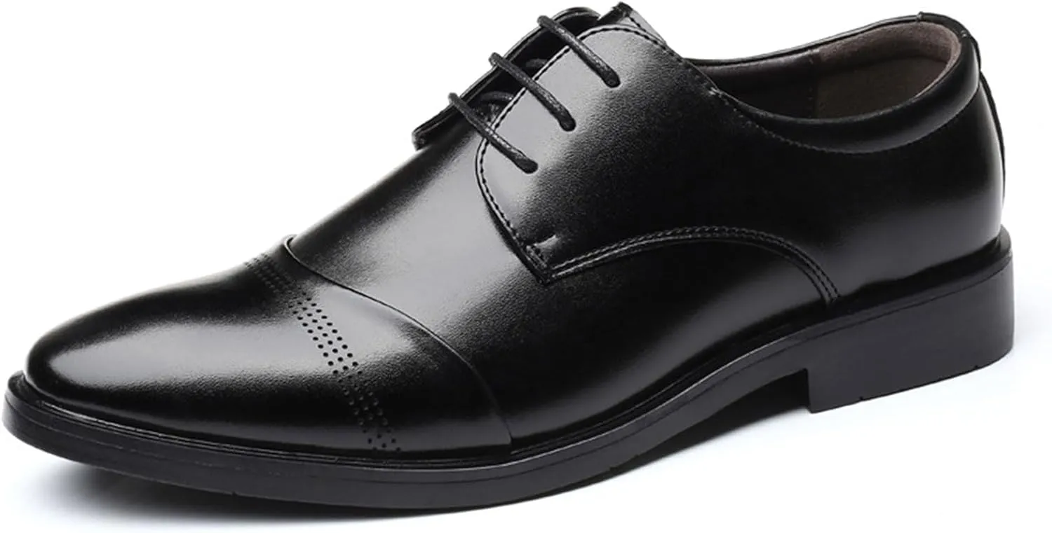 Mens Lace-Up Shoes, Pointed Toe Large Size Leather Shoes Brogues Business Casual Derbys Formal Shoes Low Top Office Work Dress Shoes Wedding Loafers, 40 EU,Black